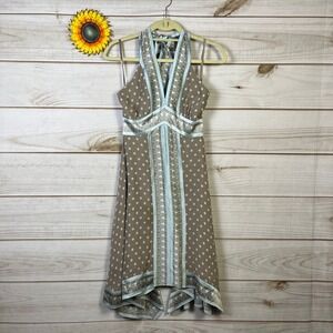 Bcbg Taupe Polka Dot Halter Dress Flowy 100% Silk halter handkerchief 2